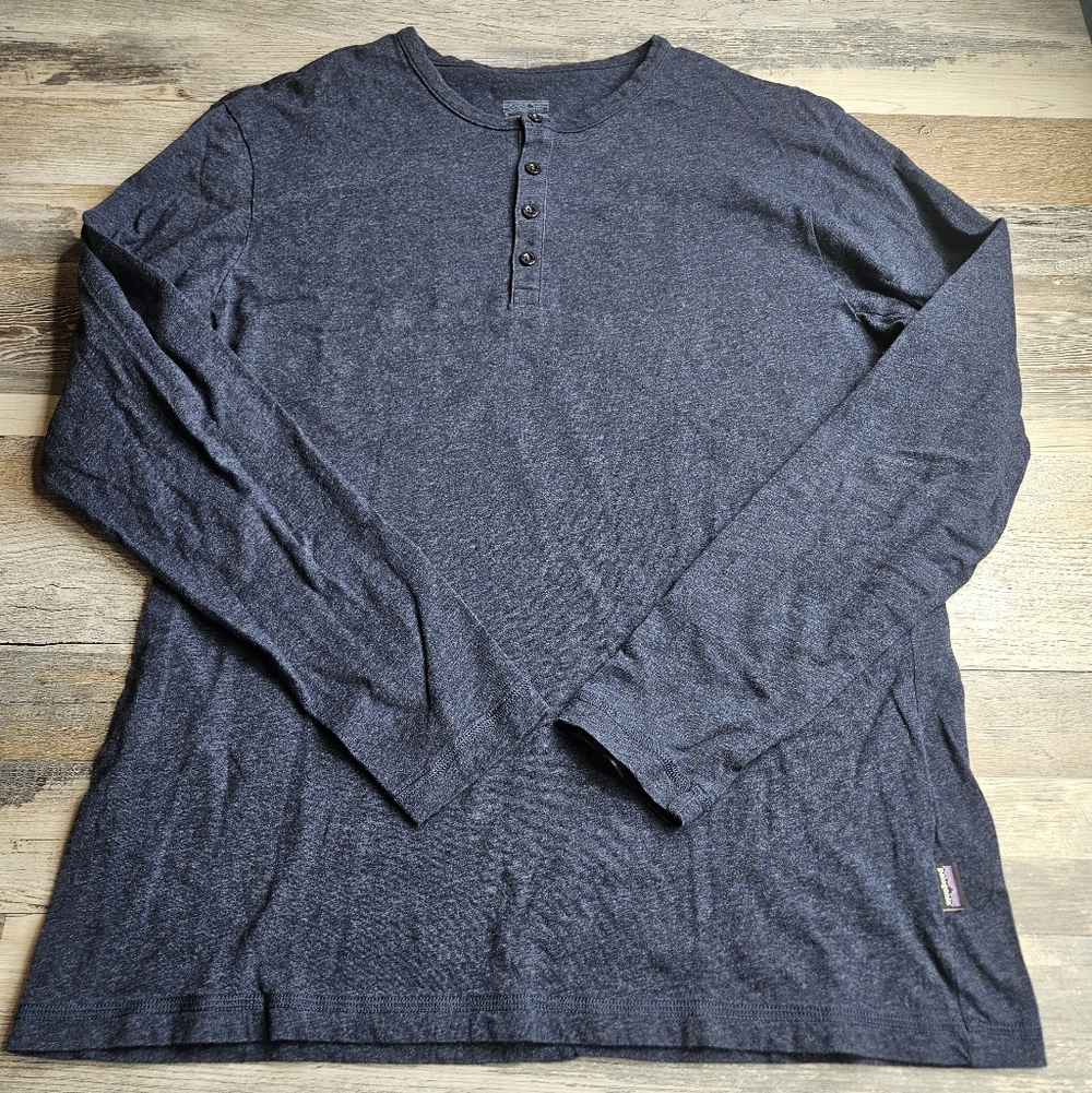 Patagonia Long Sleeve Henley Men's Large Navy Blue Organic Cotton Style 52260